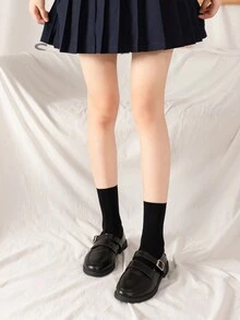 ROMWE Goth 2雙/包女中筒襪,日本風格黑色jk系列半管襪,適用於春、秋,搭配裙子,日常休閒和運動服裝 - 彩色 - 查看 5