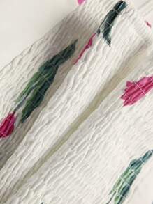 Sweetra 女士花卉印花打褶背心上衣 - 白色 - 查看 8