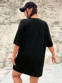 SHEIN Coolane Plus Size Deep V Eagle Print Dress - Black - View 2