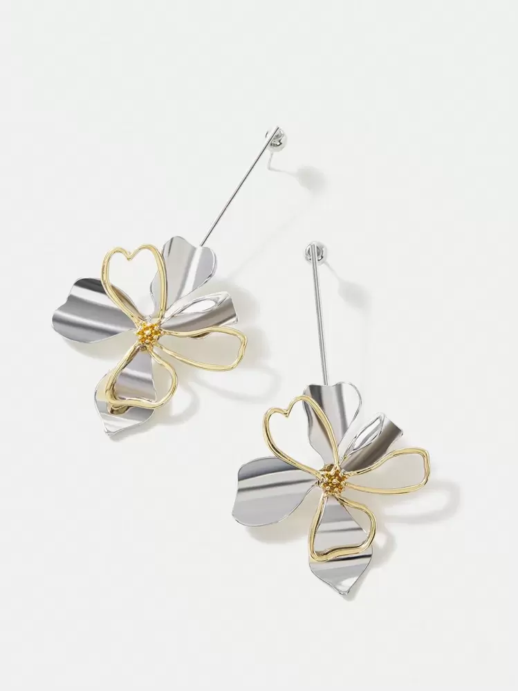 MOTF PREMIUM 双色电镀 3D 镂空花朵吊坠耳环，情人节、妈妈、母亲、母亲节、礼物 - 彩色 - 查看 2