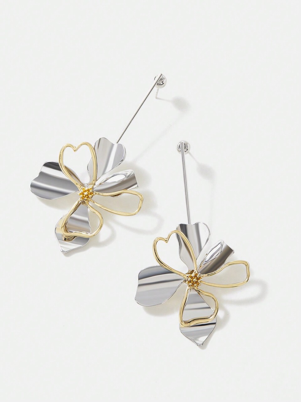 DUAL-COLORED ELECTROPLATED 3D HOLLOW OUT FLOWER DANGLE EARRINGS, VALENTINES,MOM,MOTHER,MOTHER'S DAY,GIFT