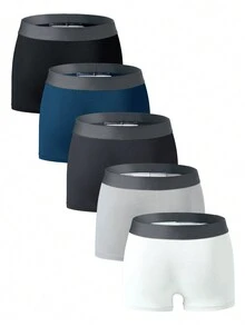 5 Piezas Slip Bóxer Transpirable Con Impresión De Letra Para Hombres, Adecuado Para Todas Las Estaciones - Multicolor - Ver 2