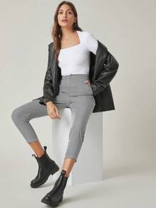 SHEIN BASICS Camiseta Sólida De Cuello Cuadrado De Manga Larga Y Corte Ajustado - Blanco - Ver 5