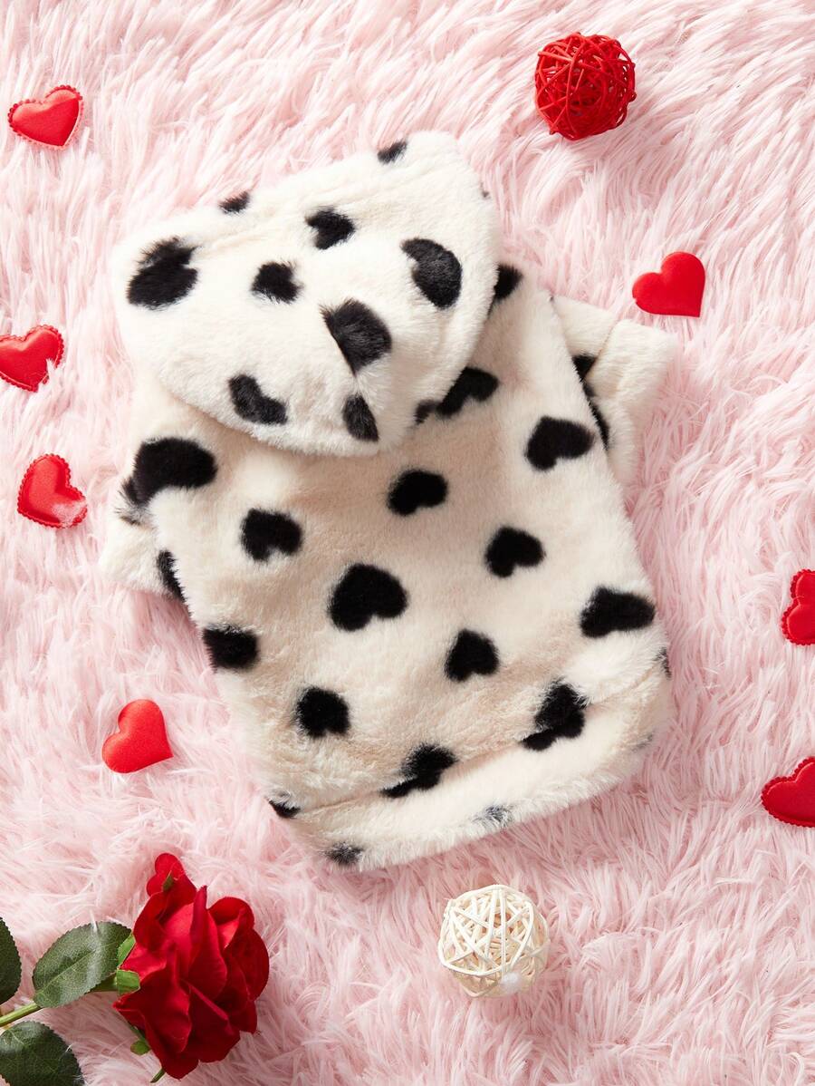 PETSIN Valentine's Day Black And White Plush Hooded Sweatshirt With Heart Pattern - Multicolor - View 1