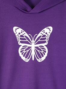 Tween Girls' Butterfly Print Hoodie And Sweatpants Set - Purple - View 3