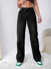 RueChic Women's Straight Leg Jeans - Black - View 1