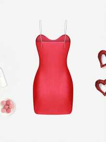 SHEIN Unity Chain Strap Cami Dress - Red - View 2