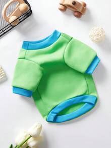 Debiesn 1件綠色拼色可愛寵物印花保暖無帽運動衫 - 彩色 - 查看 5