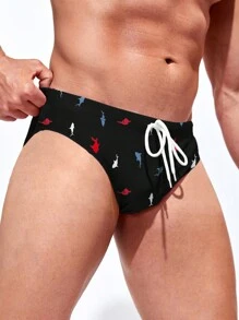 Manfinity Swimmode 男士細繩腰泳裝短褲 - 黑色 - 查看 5