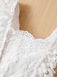 Souflis Souflis 嬰兒女童白色花辦網眼蕾絲連體衣，配褶邊下擺 - 白色 - 查看 9