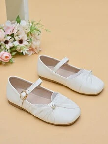 Girls' Lace Butterfly Decor Pearl Mary Jane Flats For Wedding/Stage - Beige - View 6
