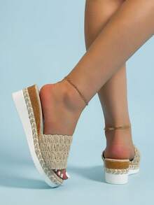 2024 New Women's Rope Wedge Heel Platform Sandals With Textured Design - Apricot - View 4
