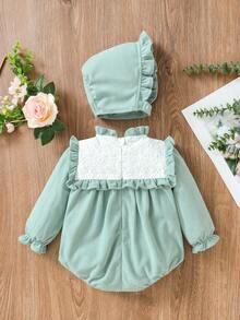 嬰兒女童荷葉邊短袖連體衣，邊緣裝飾有海貝細節 - 薄荷綠 - 查看 2