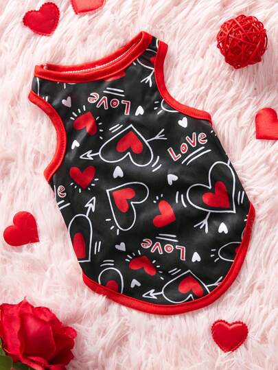 Umamao Estudio 1 pieza Chaleco con estampado de 'Amor' en forma de corazón rojo y negro para mascota, gato y perro, Día de San Valentín, fiesta