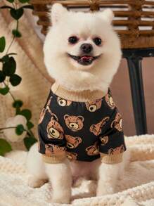 Skewed Studio 1 pezzo Felpa kawaii con stampa di orsetto, colore caffè, senza, calda, adatta per vacanze