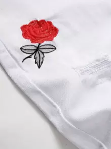 青少年男孩花卉刺繡牛仔褲 - 白色 - 查看 5