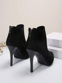 Women's Fashionable Elegant Suede Stiletto Pointed Toe High Heel Short Boots, Ankle Length - Black - View 4
