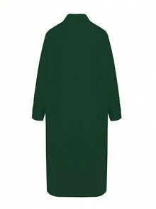 Maweii Plus Size Leopard Spliced Pocket Shirt Dress - Dark Green - View 2