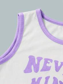 SHEIN 少女時尚區塊色字母印花針織休閒背心 - 紫丁香色 - 查看 4