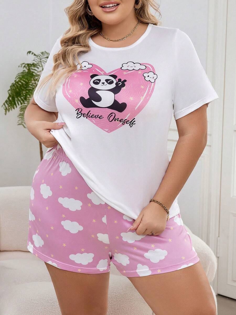 Kích thước lớn Gấu trúc , Lá thư , Mây , In Sao Bộ mặc nhà - Nhiều màu - Xem 1