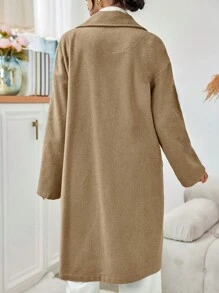 EURMUSE Women's Notched Collar Double Breasted Overcoat - Camel - View 2