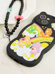 ROMWE X Care Bears Bär & Regenbogen Muster Herz Perlen Handy Hülle Dekoration Mit Gurt, Reguläre Größe