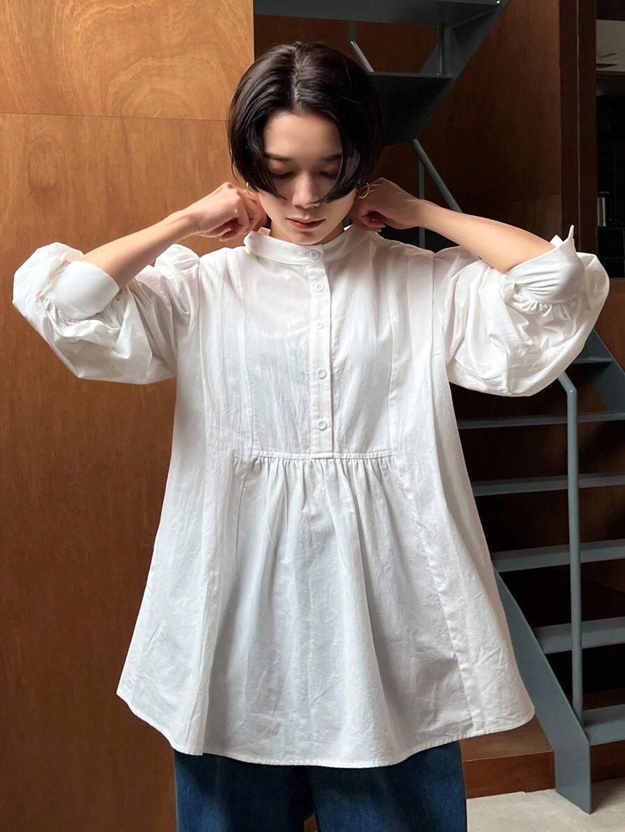 FRIFUL 女款純色長袖襯衫 - 白色 - 查看 1