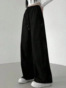 DAZY Women'S Drawstring Waist Wide Leg Pants - Black - View 2