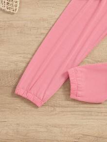 SHEIN Young Girls' Short Sleeve T-Shirt And Pants Casual Two-Piece Set For Summer - White - View 3