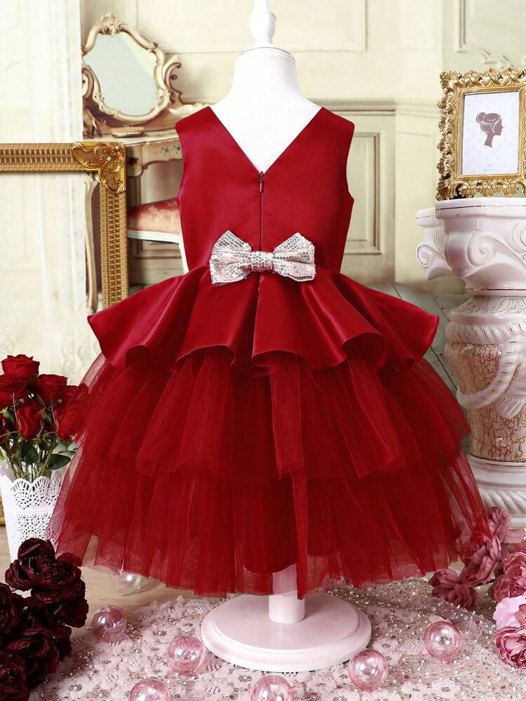 Toddler Girls' Bowknot Tulle & Satin Formal Dress Princess Ball Gown