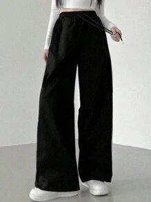 DAZY Women'S Drawstring Waist Wide Leg Pants - Black - View 1