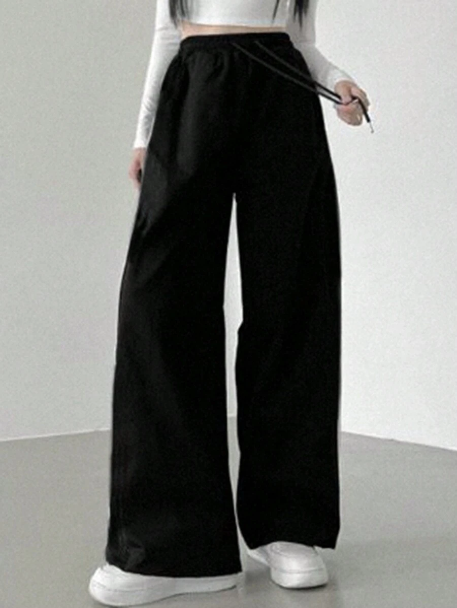 DAZY Women'S Drawstring Waist Wide Leg Pants - Black - View 1