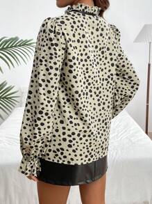 SHEIN Maternity Polka Dot Print Shirt With Tie Collar - Multicolor - View 2