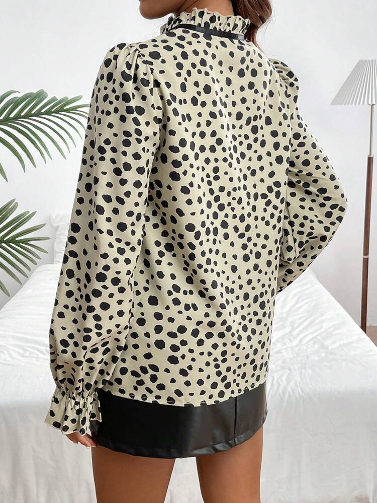 Maternity Polka Dot Print Shirt With Tie Collar