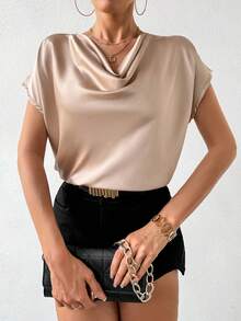 SHEIN Frenchy 純色休閒垂領襯衫 - 香檳色 - 查看 4