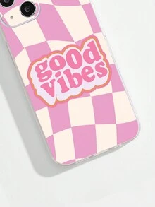 InviteTheVibe 1pc Good Vibes Pink Phone Case Compatible With Apple Iphone 15 14 13 11pro Max Valentine's Day Gift - Clear - View 2