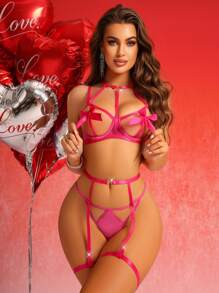 Ladies' Bowknot Decorated Hollow Out Bra Set (Valentine's Day Themed)