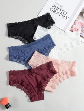 5pcs Lace Trimmed Triangle Panties