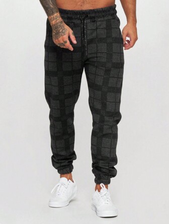 Men's Checkered Drawstring Waist Pants