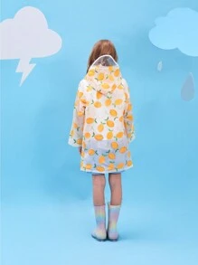 Girls' Cute Lemon Printed Raincoat For All Seasons, Yellow - Clear - View 3