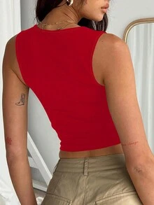 Ladies' Plain Double-Layer Pleated Square Collar Versatile Tank Top, Spring And Summer