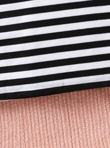 Sparklyn 少女领口条纹心形印花休闲修身连衣裙