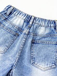 Tween Girls' Denim Shorts, New Arrival Casual Frayed Hem & Distressed Washed Jeans Shorts - Medium Wash - View 3