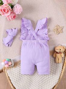 SHEIN Mono con volantes y costillas acanaladas para bebé niña