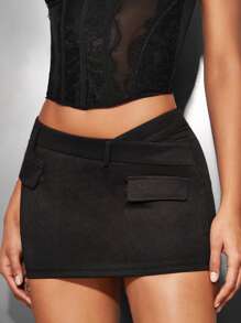 SHEIN BAE Women's Low Waist Asymmetric False Pocket Design Fashion Skort - Black - View 3