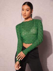 SHEIN BAE Women's Mesh Long Sleeve Crop Top - Green - View 1