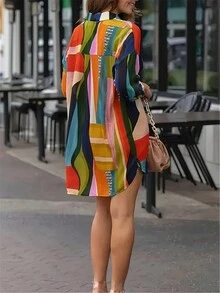 Women's Color Printed Fashion Casual Long-Sleeved Shirt,Long Sleeve Tops - Red - View 2