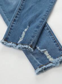 Tween Girls' Casual Ripped Slant Pocket Distressed Jeans - Medium Wash - View 3