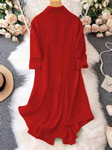 EMERY ROSE 纯色衬衫裙新年服装 - 紅色 - 查看 2