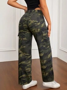 SHEIN ICON 迷彩水洗直筒無彈性牛仔褲 - 彩色 - 查看 2